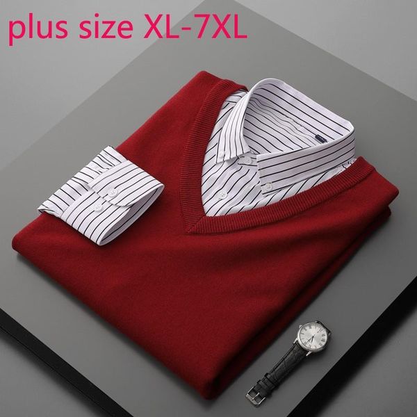 

men's vests arrival autumn fashion sweater men fake two piece extra large waistcoat vest+shirts sleeveless v-neck casual plus size -7x, Black;white