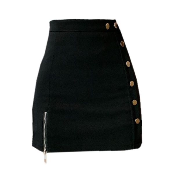 

skirts chic ss 2021 girls irregular tight button split zipper for women high waist bodycon one pace skirt lady short bottom, Black