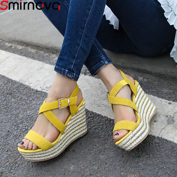 

smirnova fashion summer shoes woman platform buckle sandals women elegant prom suede leather wedges 2021, Black