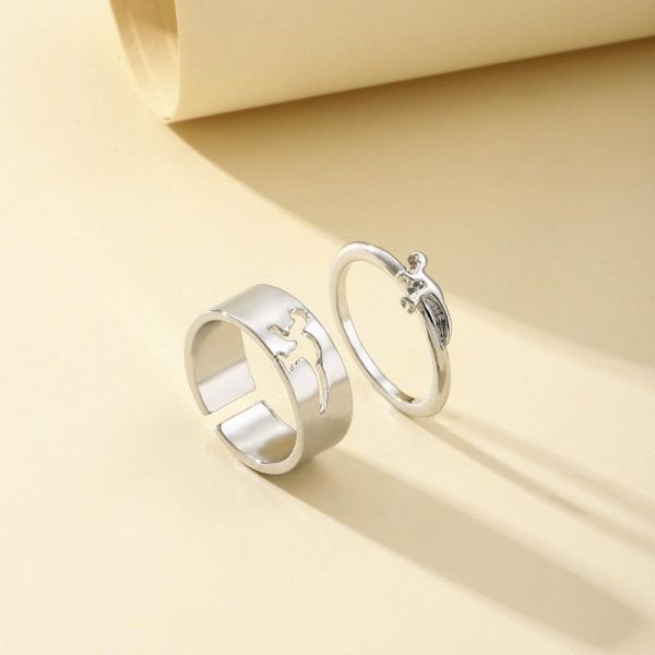 

cluster rings cute little dinosaur couples thin ring matching fashion simple all-match engagement jewelry statement women sweetheart gift, Golden;silver