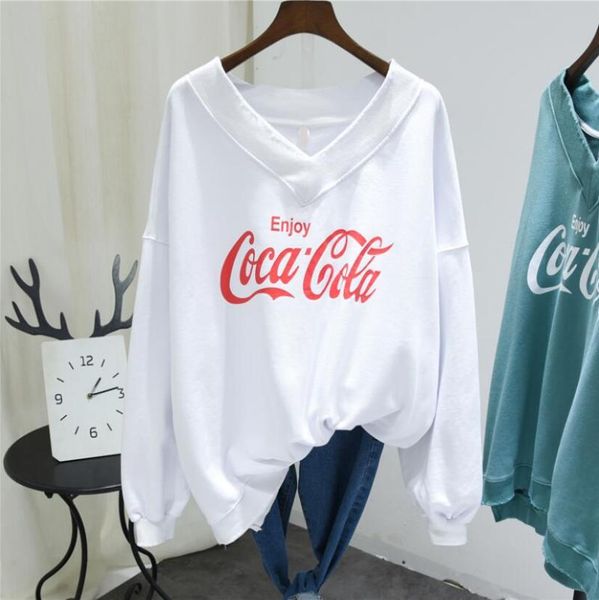

women's hoodies & sweatshirts v neck sweater korean loose plus size cotton sweatshirt 2021 autumn fashion teenager pullover street, Black