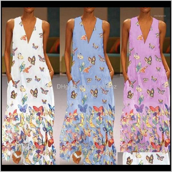 

casual dresses womens clothing apparel drop delivery 2021 ruffles boho chiffon loose o neck shift tank summer plus size retro dress 1 rzrgh, Black;gray