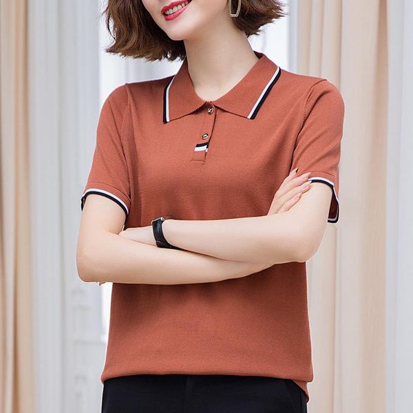 

women's t-shirt tianluo shirt ice silk short sleeve 2021 summer mom lapel, White