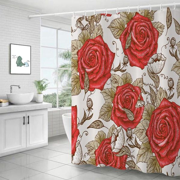 

selling european flower natural scenery shower curtain waterproof and mildewproof perforated curtains