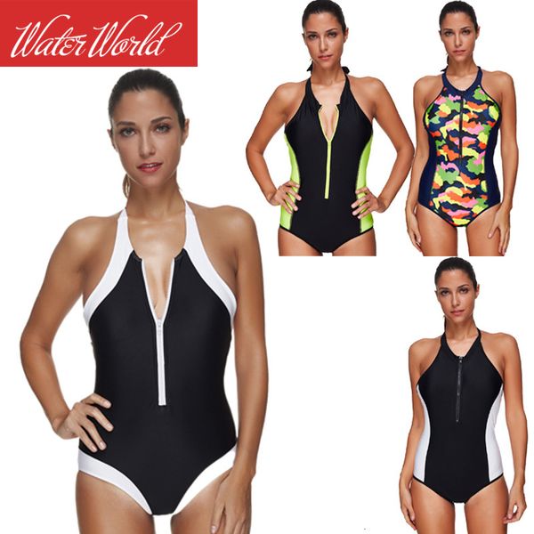 

piece 2021 one zipper sports swimsuit leaky back camouflage bikini, White;black
