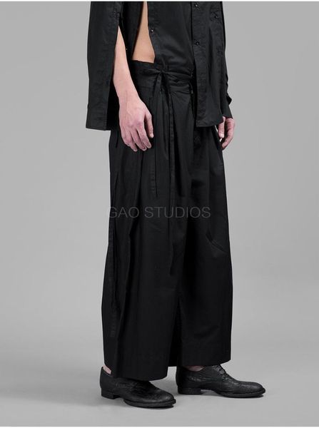

lace-up plus size deconstructed cropped trousers original designer loose black tassel silhouette men's pants