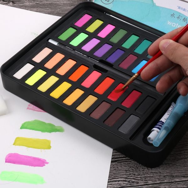 

36 portable soild watercolor set with water brush pen professional water color travel set watercolour paints artist pigment
