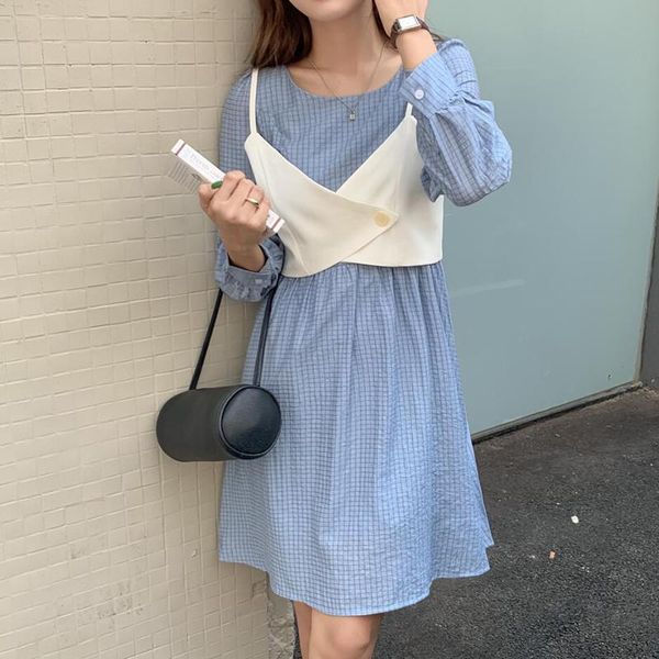 

casual dresses hzirip solid folds mini dress small plaid strapless button vest french 2021 summer all-match a-line fashion elegant, Black;gray