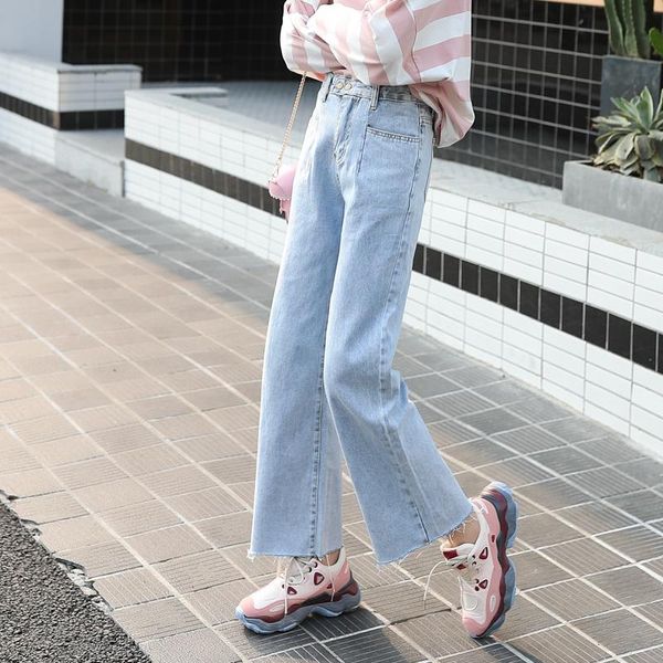 

women's jeans loose wide-leg for women summer korean fashion cozy slim high waist casual straight pants temperament ladies, Blue