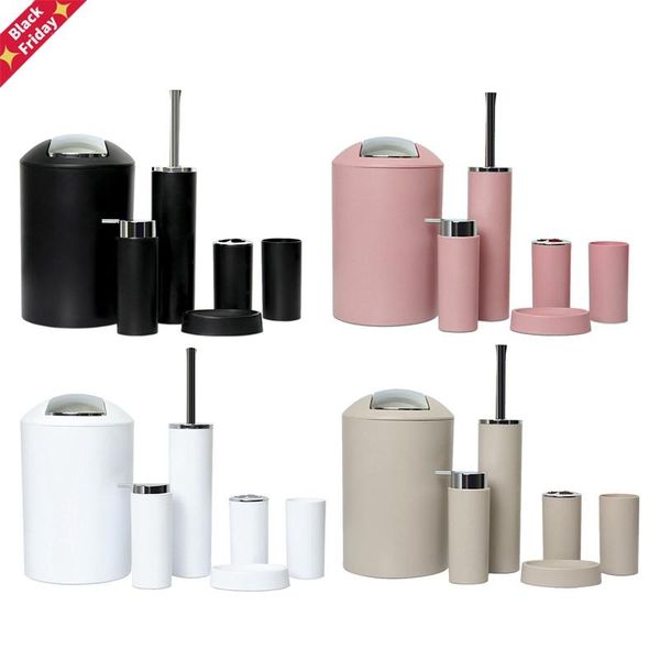

6pcs bathroom accessories set bath ensemble soap dish trash can toilet brush necessities kit to keep your clean accessory