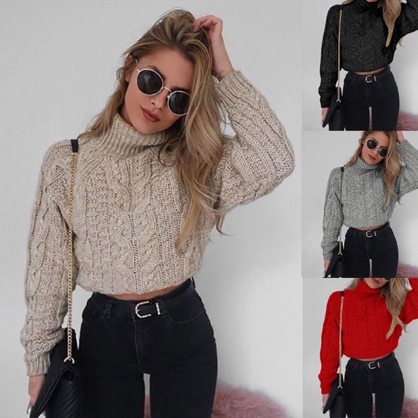

women's sweaters 2021 knitted sweater pullovers women winter high collar umbilical casual female soft bottom jumper#8, White;black
