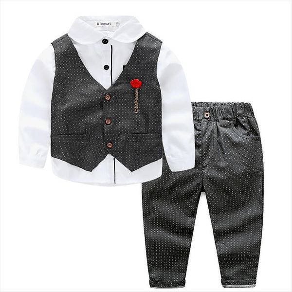 

childrens suits 3pcs set kids baby boys long sleeve plaid business suit vest shirt pants for 3 8 years old, Black