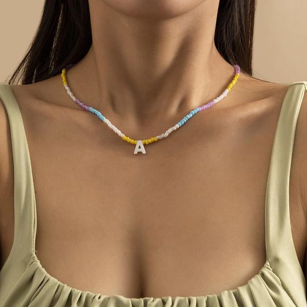 

chokers sweet colourful irregular thin beaded necklace for women girls white colour shell letters pendant summer accessories, Golden;silver