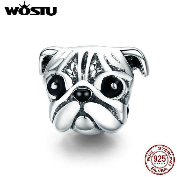 WOSTU 925 Sterling Silver Cute Pug Dog Pet Animal Charm fit Originale Braccialetto di Perline FAI DA TE Creazione di Gioielli Regalo CQC834