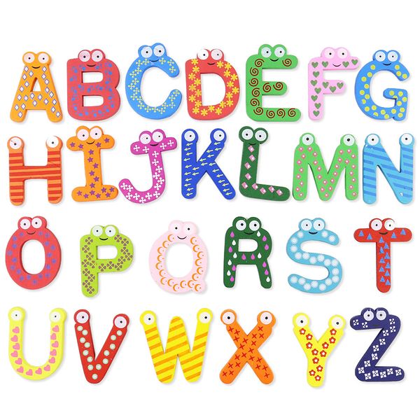 

creative cartoon magnetic alphabet 26 english letters a-z colorful wooden fridge sticker magnets baby kid education toys gift