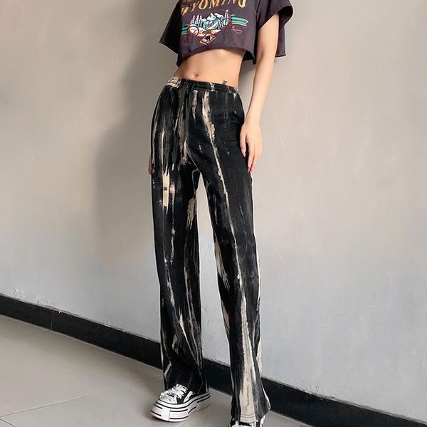 

women's pants & capris gothic women trousers harajuku autumn spring high waisted streetwear chic ladies vintage print leisure womens, Black;white