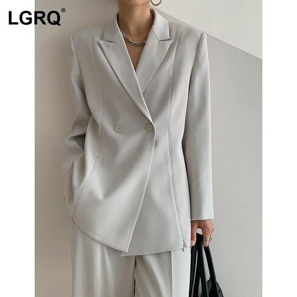 

women's suits & blazers [lgrq] women solid gray split breasted blazer long sleeve loose fit jacket fashion tide arrival spring autumn 2, White;black