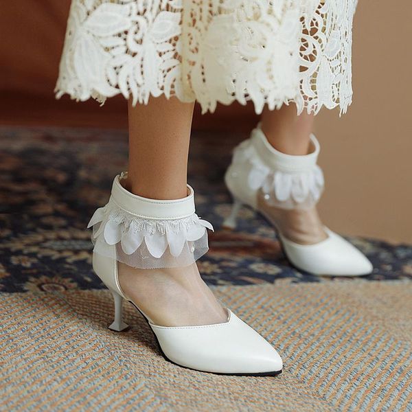 

breathable transparent mesh lace ruffled summer ankle boots wine glass with pointed toe and cute cool sandal shoes, Black