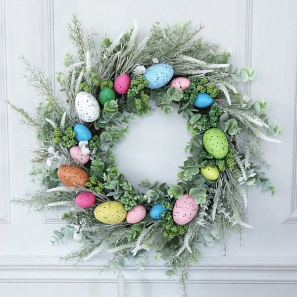 

easter decoration 50cm rattan wreath eggs ornaments artificial flower crafts decor for home diy hanging garland decorative flowers & wreaths