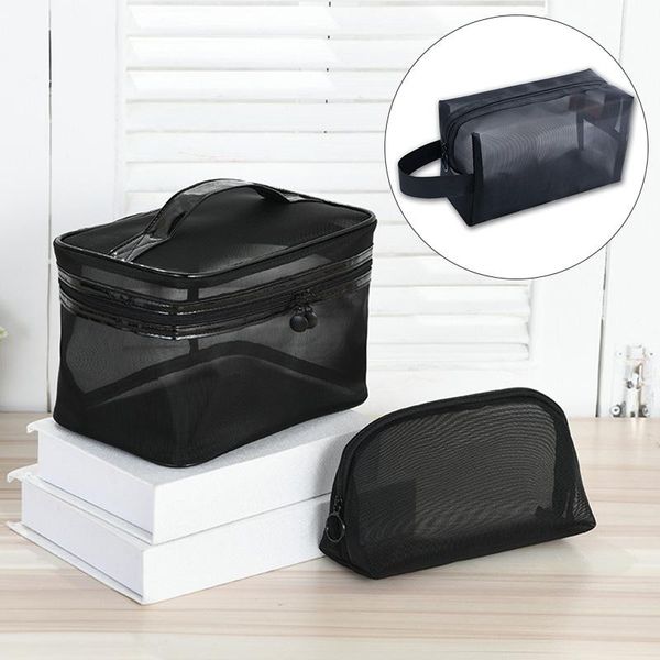 

storage bags 1pc transparent makeup bag black net yarn pouch zipper cosmetic organizer travel toiletry sundries container case