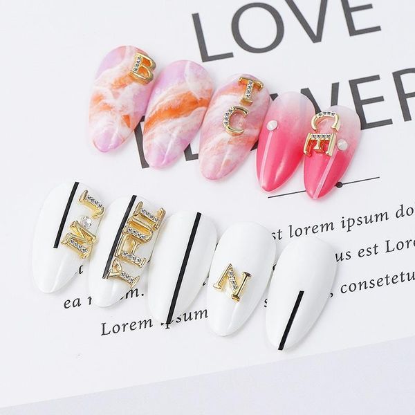 

fashion manicure 26 letter zircon jewelry nail rhinestones art 3d ornament1, Silver;gold