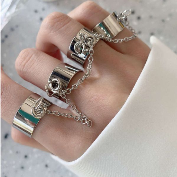 

korean japanese and dark girl stainless steel open one-piece ring trend tiaodi combination metal four, Silver