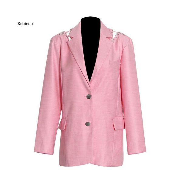 

women's suits & blazers straight pink for women notched long sleeve hollow out designer loose coats female spring clothing, White;black
