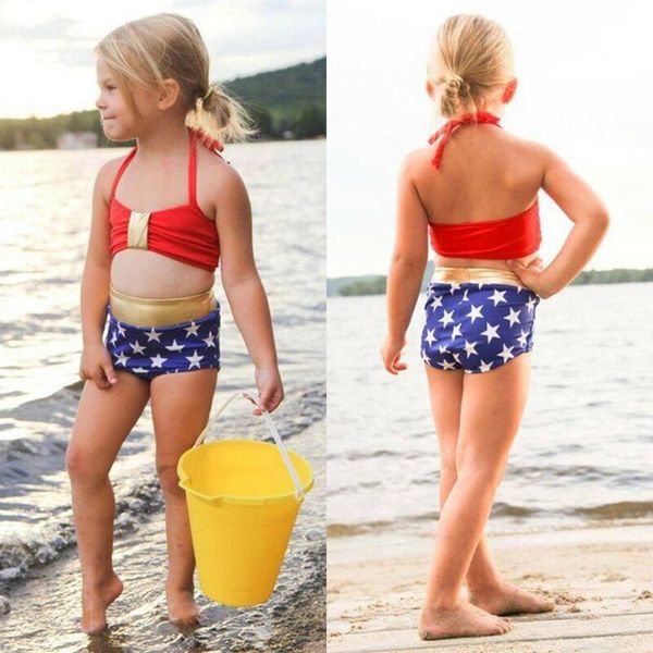 

one-pieces 1-6years toddler kids baby girls stars print swimwear sling shorts 2pcs swimsuit beachwear, Black