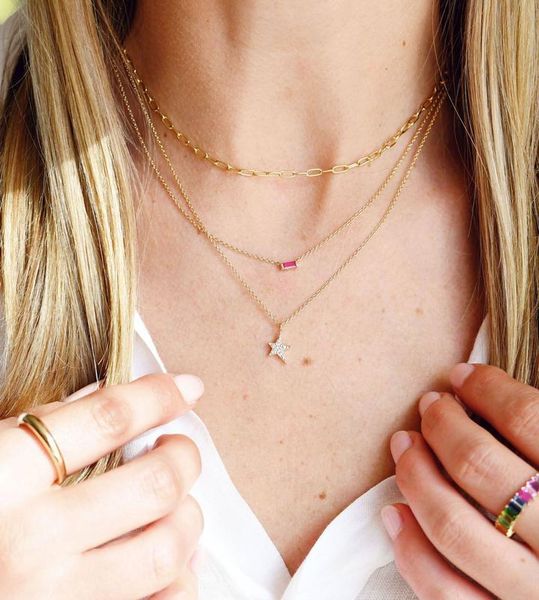 

chains 925 sterling silver minimal single stone simple necklace 2*5mm rectangle cubic zirconia thin cross chain gold plated choker