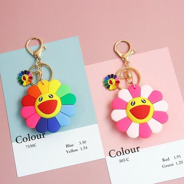 

keychains japanese daisy sunflower small simple keychain rainbow color beautiful keyring schoolbag chain, Silver