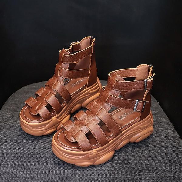 

sandals women 2021 summer net red hollow breathable wedges thick sole fish mouth female fashion platform roman shoes, Black