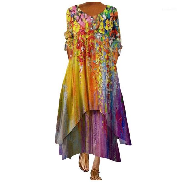 

casual dresses flower print for women party loose long maxi dress oversize bohemian summer beach sundress robe longue femme, Black;gray