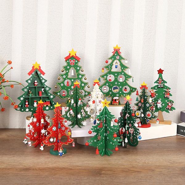 Decorações de Natal DIY árvore de árvore de madeira criança crianças feitos artesanais brinquedos brinquedos parede parede pendurado ornamentos festa de férias casa decoração