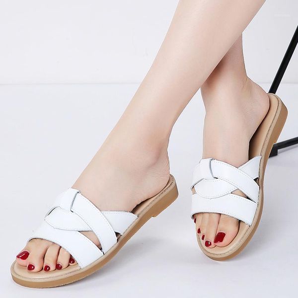 

slippers 2021 summer sandals women slip on flat slides leather suede ladies flip flops female 3231, Black