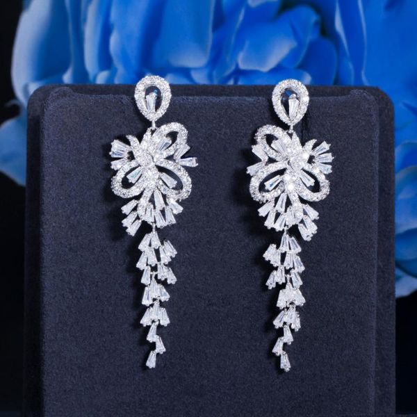 

dangle & chandelier cwwzircons geometric white cubic zirconia tassel drop long women prom wedding earrings for brides costume jewelry cz895, Silver