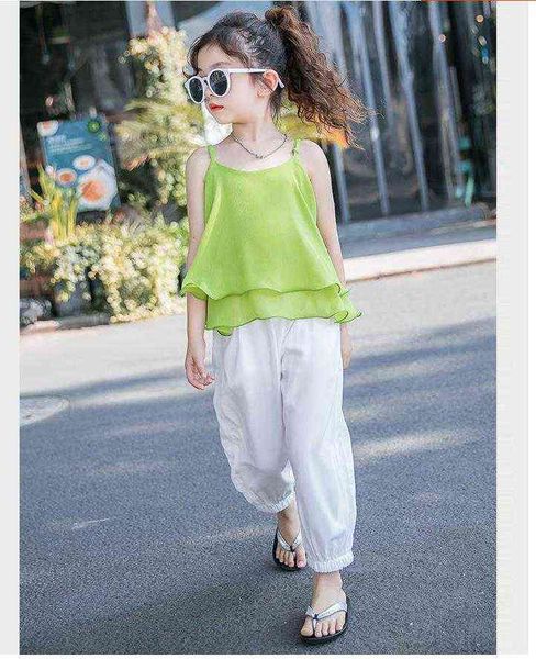 

two sets of wide-leg trousers with suspenders for girls g220217, White