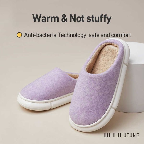 

utune winter coral fleece women indoor slippers felt eva men house shoes 4cm soft platform shoes furry slides thick anti-slip h0827, Black