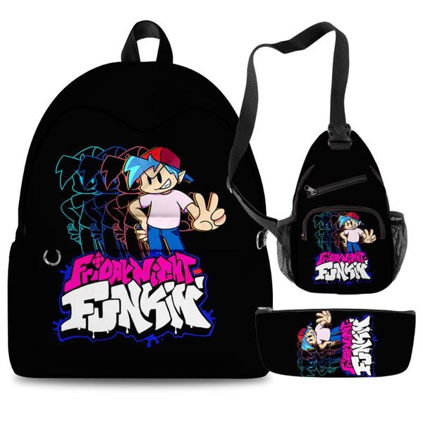 

backpack 3pcs/set 3d friday night funkin teenager boys girls cartoon oxford waterproof schoolbag kids travel laptop