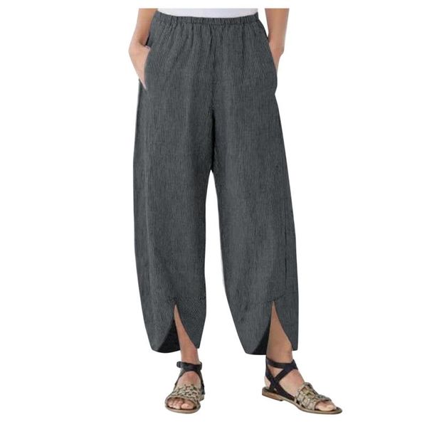 

women's pants & capris harem women autumn trousers casual elastic waist cotton linen wide leg loose pantalon clothing 2021 plus size, Black;white
