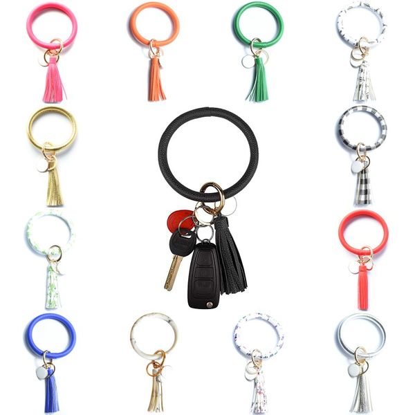 

dhl leather bracelet key ring sunflower tassels wristlet keychains bracelets holder for girls round keyrings bangle kimter-q27fz, Slivery;golden