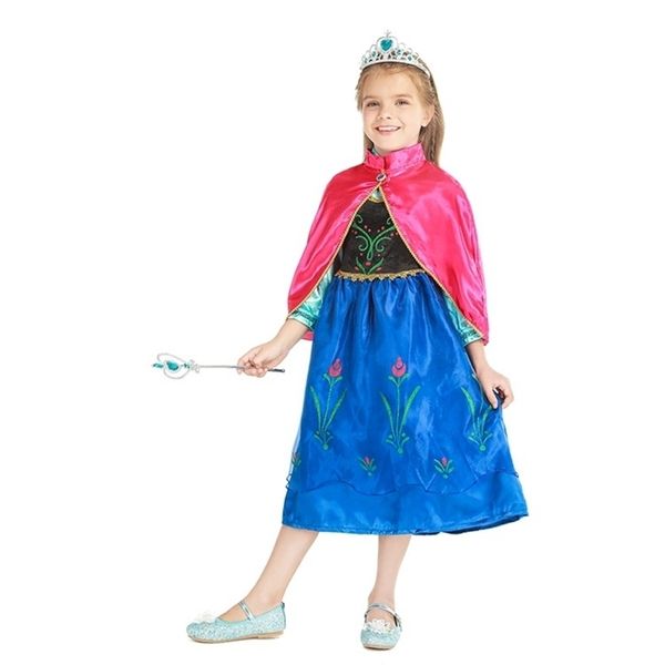 

2021 long sleeve snow princess frozen anna 2 pieces of halloween dress, Red;yellow