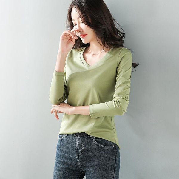 

long sleeve casual cotton women t shirts summer v neck black white