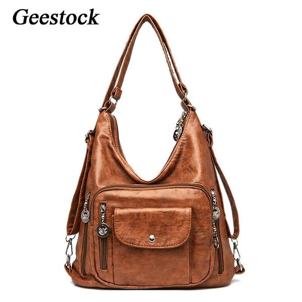 

evening bags geestock women's shoulder pu leather vintage handbag designer large capacity multi-pocket messenger bag ladies purse