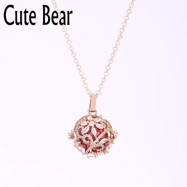 

pendant necklaces cute bear brand inlaid crystal zircon circular hollow for women jewelry fashion sweater necklace girl gift, Silver