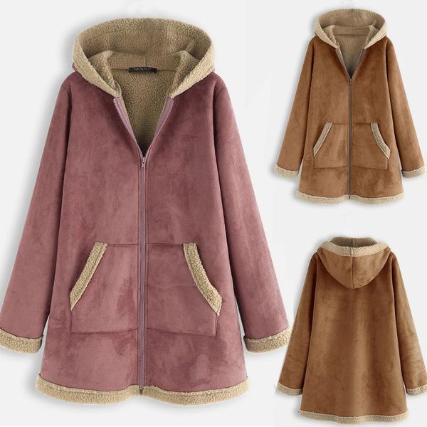 

women's jackets 2021 winter women fur collar parkas fashion hooded thicken warm padded coat female lady outwear jacket, Black;brown