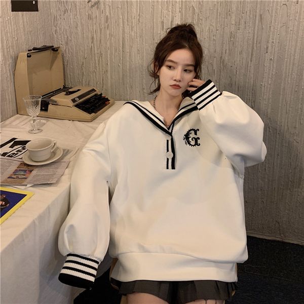 

hoodies ytx231 korean spring loose embroidered sea turtleneck white shirts, Black