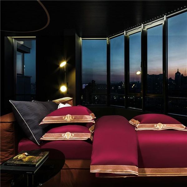 

bedding sets premium high end 1000tc egyptian cotton red green 4/6pcs super king set embroidery duvet cover 1 bed sheet 2pillowcases