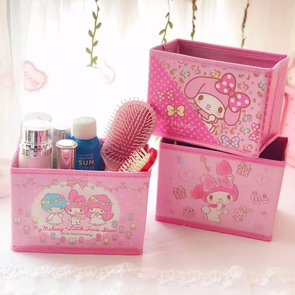 

cartoon toy melody girl's deskstationery storage box leather foldable makeup cosmetic portable kawaii bag bags & cases