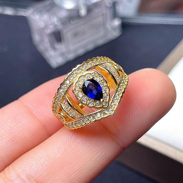 

cluster rings natural sapphire ring personalized style party birthday gift 925 silver, Golden;silver