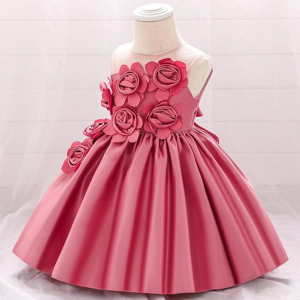 

girl's dresses handmade quality pageant wedding dress infantil 1st birthday for baby girl baptism clothes floral princess, Red;yellow